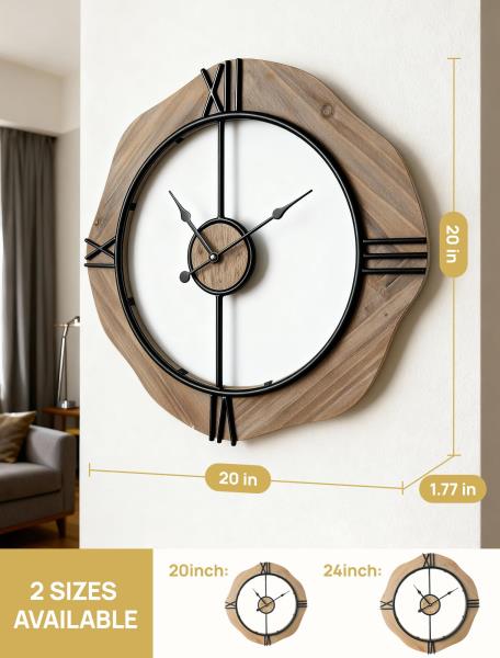 MASHI 20" Wall Clock for Living Room,Non Ticking Silent Battery Operated Retail $39.00