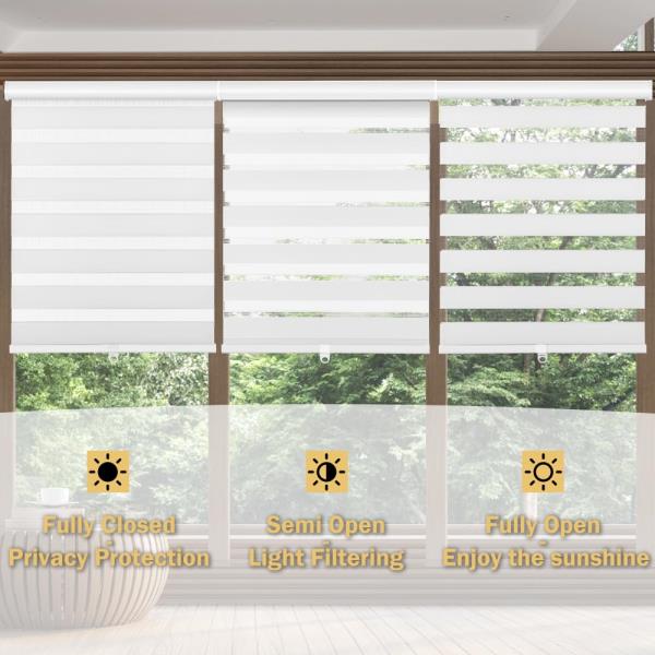 Cordless Zebra Blinds for Windows 22 W x 72 H White Dual Layer Sheer Roller Shades