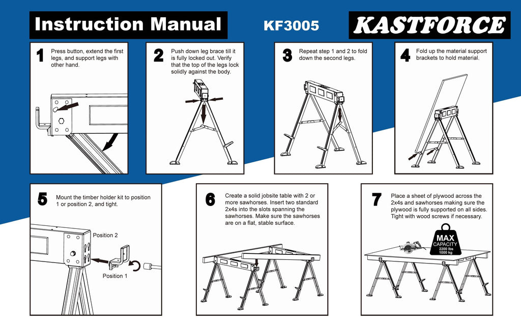 Heavy Duty Folding Sawhorse 2200 lb Capacity Twin Pack Blue KF3005