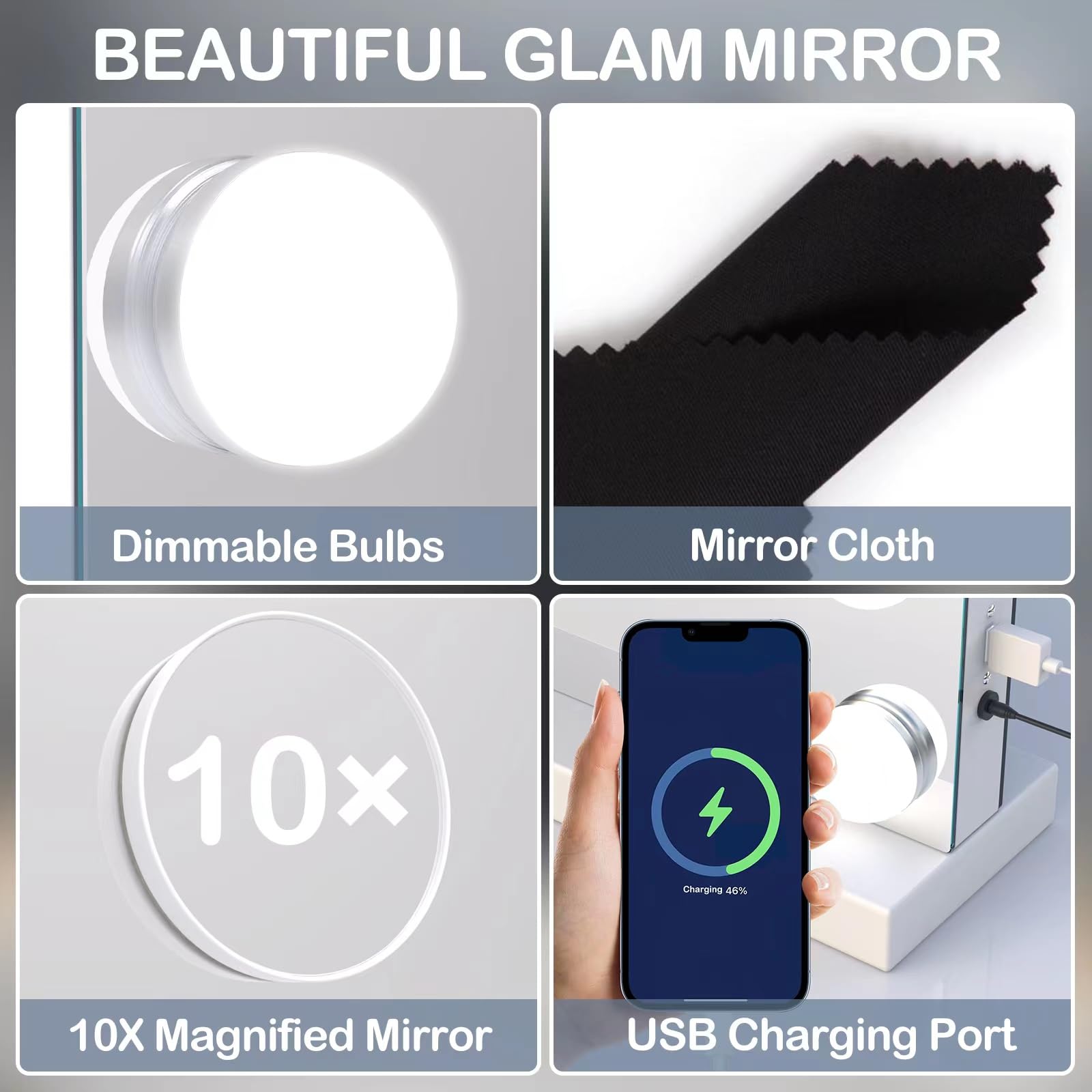 Gvnkvn Vanity Mirror with Lights, 32 x 24 Tabletop Hollyhood Makeup Mirror, Hollywood Lighted Mirror with 18 Dimmable LED Bulbs,3 Colors Modes,Touch Control,Metal Frame, Retail $149.00