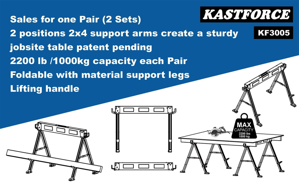 Heavy Duty Folding Sawhorse 2200 lb Capacity Twin Pack Blue KF3005