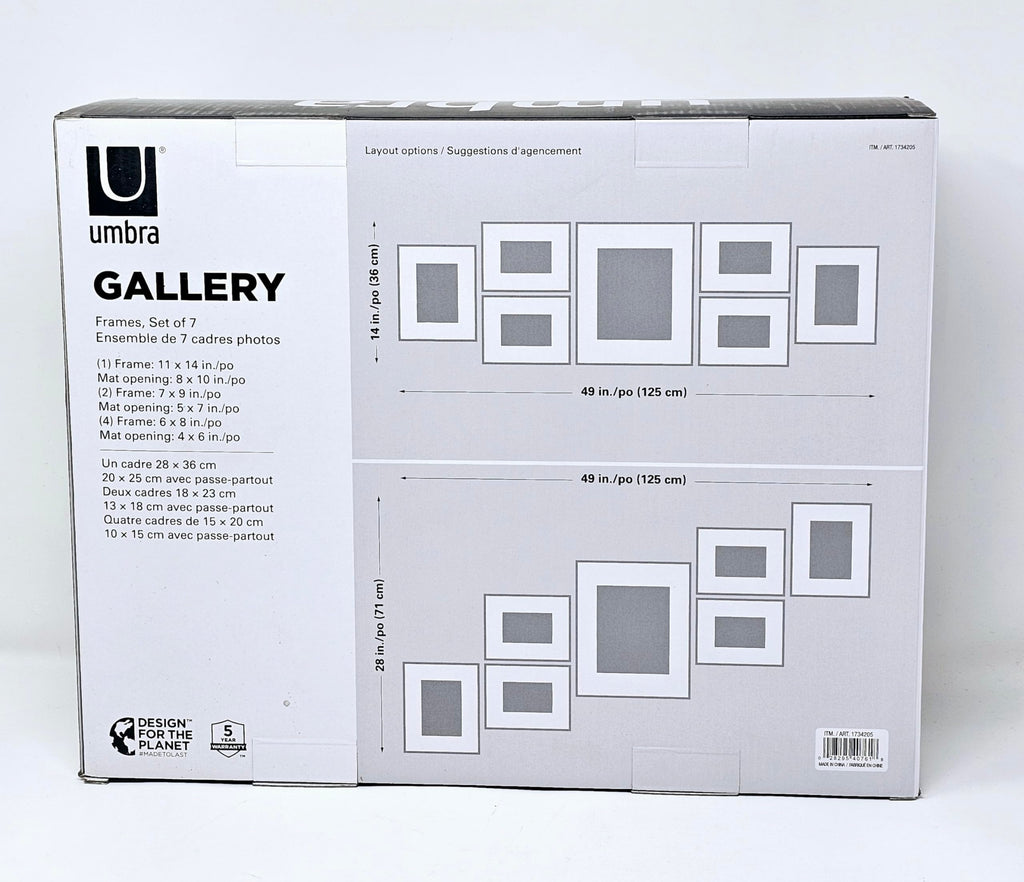 New As-Is Umbra Gallery Frames Black Set of 7 Various Sizes Retail $69.99
