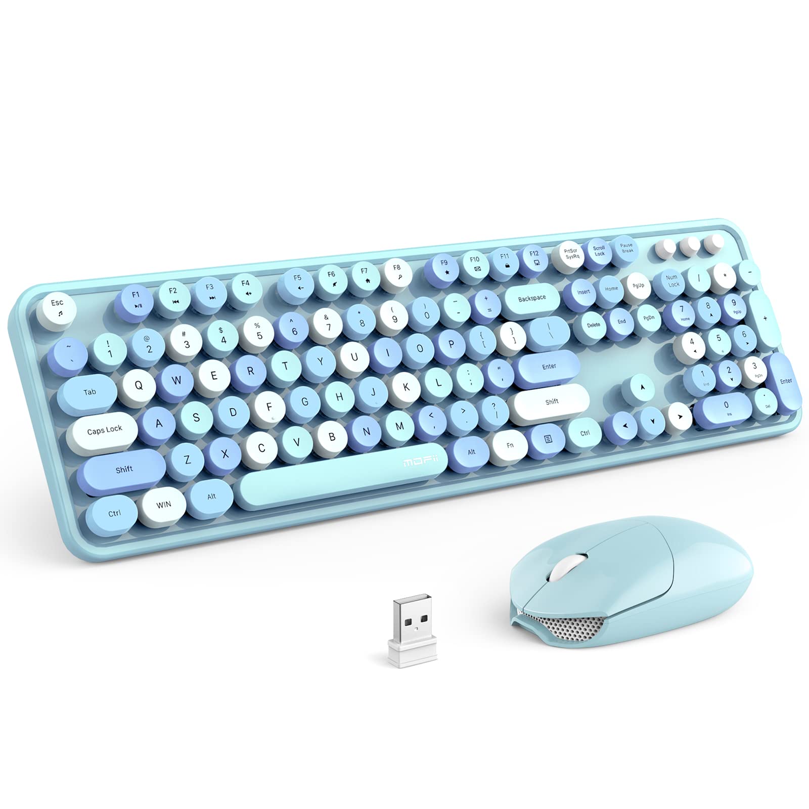 Wireless Keyboard and Mouse Combo Retro Typewriter Style 2.4GHz Blue-Colorful $27.00