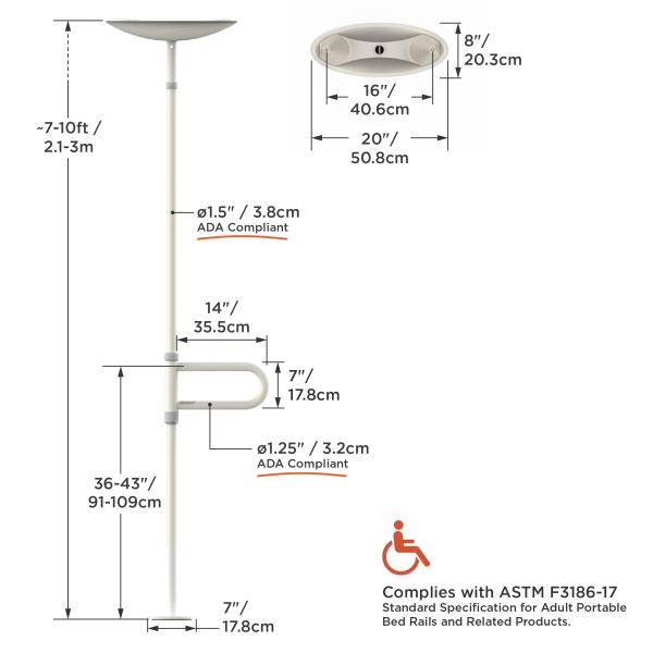 HEALTHCRAFT uPole with Pivot Bar 7-10 ft Transfer Pole (No-Drill Grab Bar) Retail $168.00