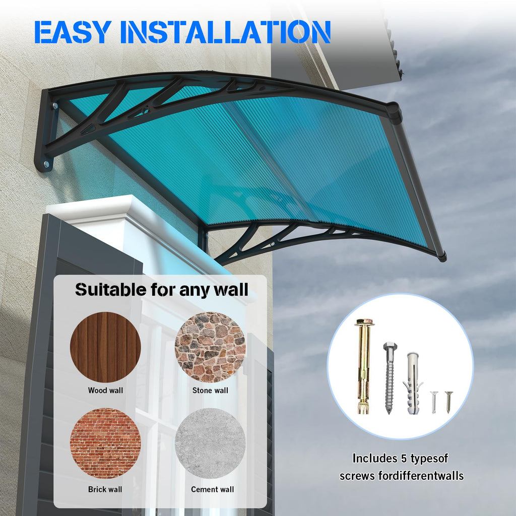 New GGNEBAI 40x80 Polycarbonate Door Entrance Awning Canopy - UVRainSnow Protect Blue