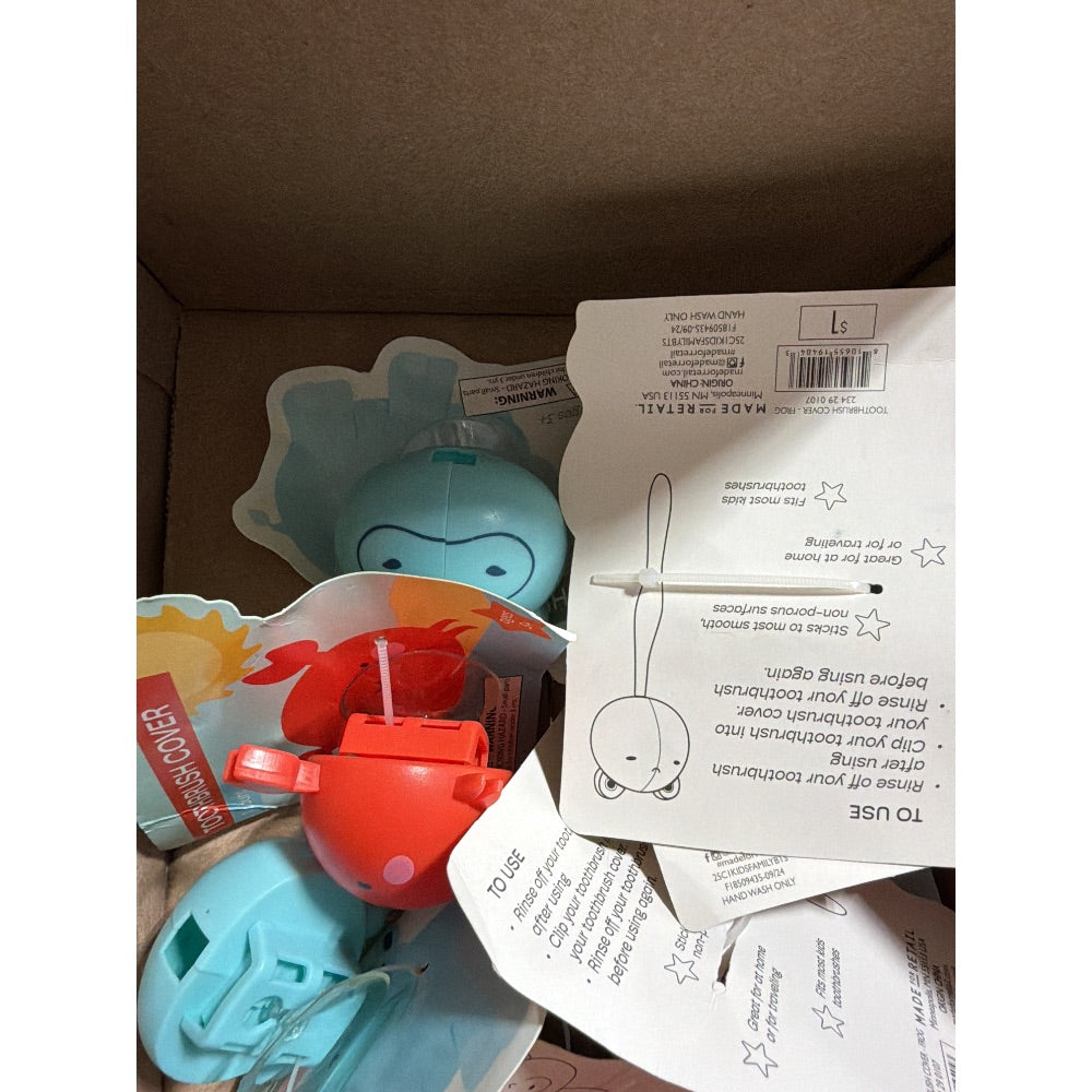 Red Crab Kids Bathroom Set with Toothbrush Covers Tube Squeezer and Topper