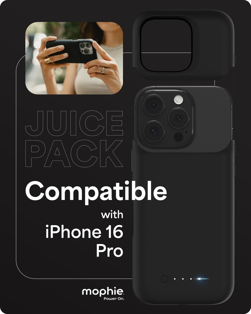 Mophie Juice Pack Battery Case for iPhone 16 Pro - Slim Magnetic Black