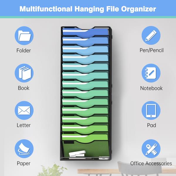 -Tier Wall File Organizer Hanging Magazine Holder