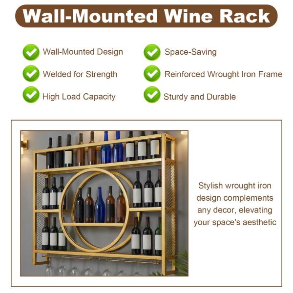 XEVALDRIC Metal Wall Mounted Wine Rack 3-Tier Bar Cabinet Retail $129.00