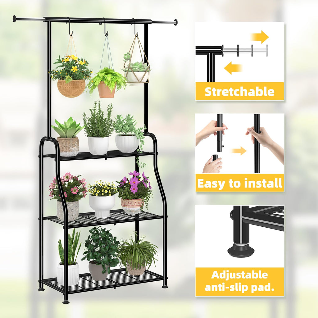 Heavy Duty 3-Tier Expandable Black Metal Plant Stand