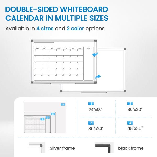 WALGLASS Calendar Whiteboard 24x18 Double-Sided Dry Erase Board for Wall Retail $33.00