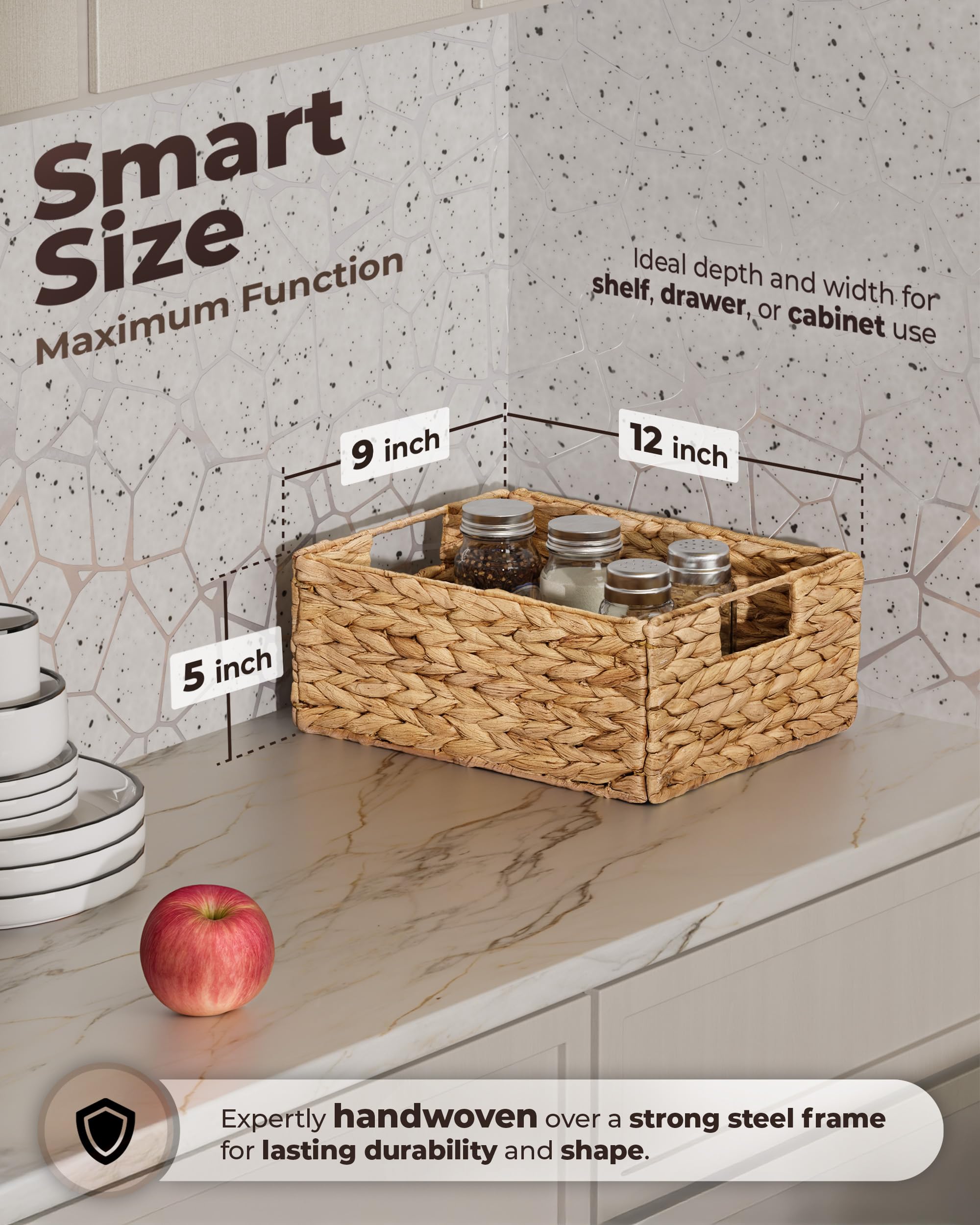 Set of 6 Natural Water Hyacinth Storage Baskets 12x8x6 Inches