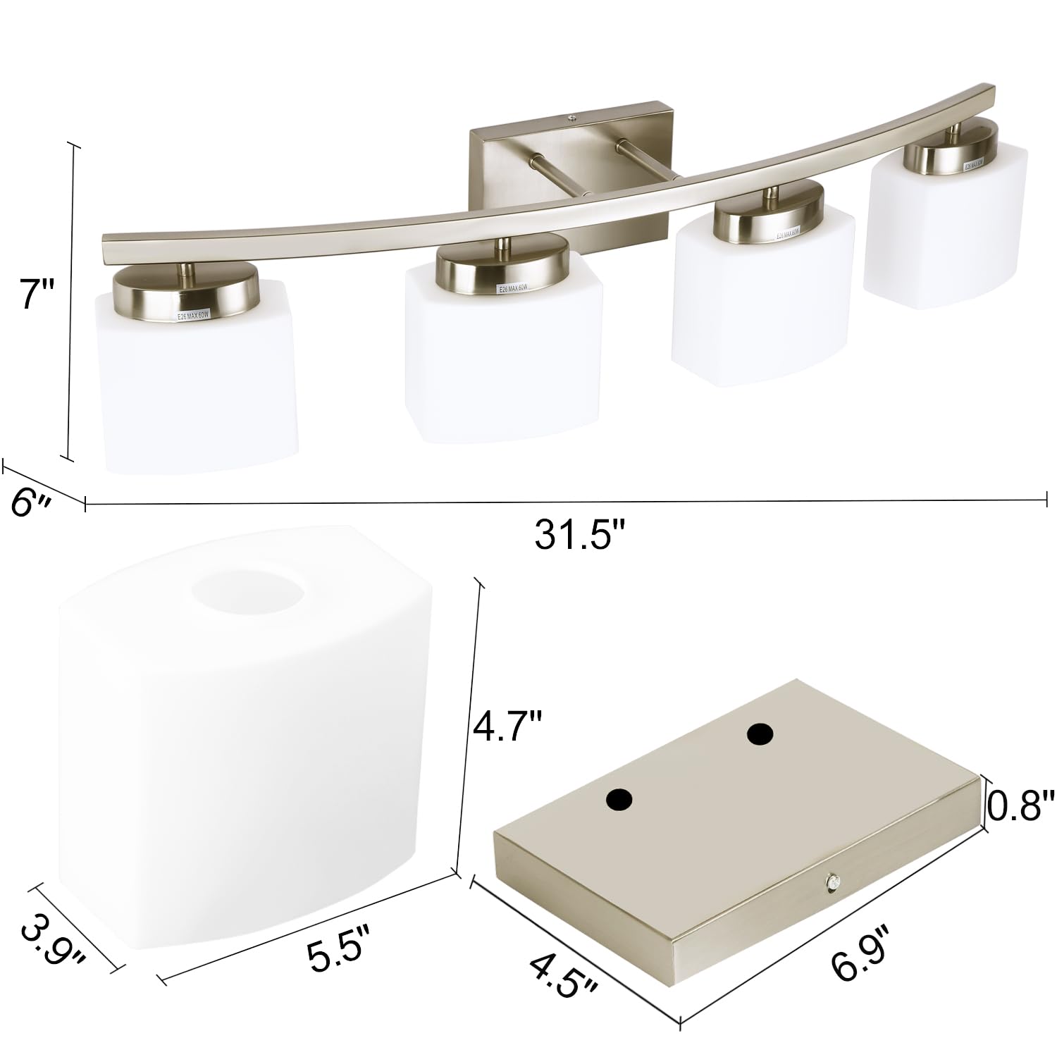 As-Is New Dosoty 4-Light Brushed Nickel 31.5 Vanity Light Fixture Retail $99.00