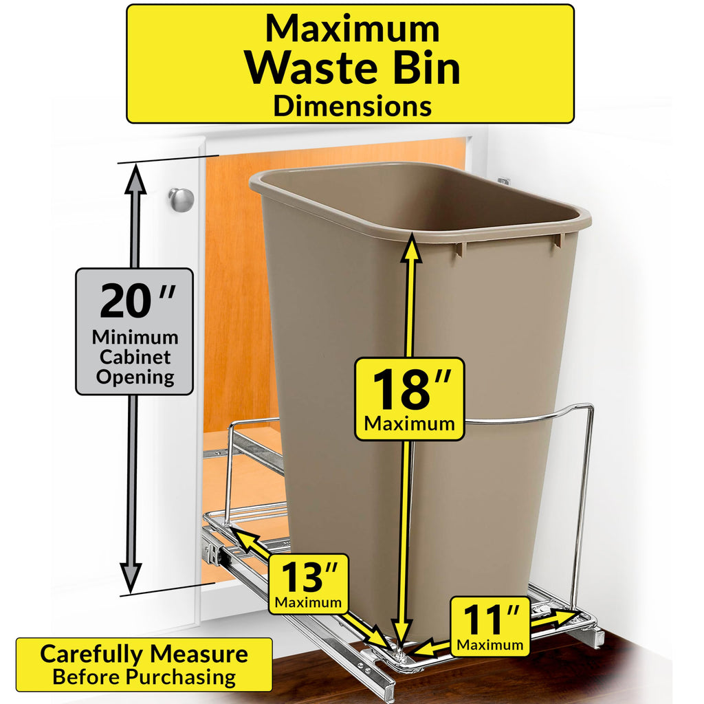 Heavy Duty Pull-Out Trash Can Sliding Cabinet Organizer - Chrome