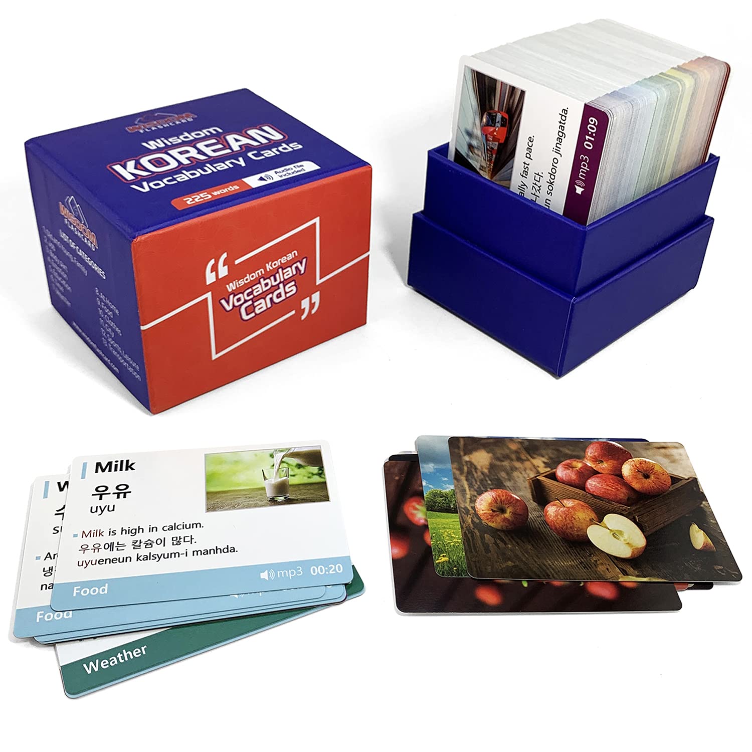 Open-Box New Wisdom Flashcard Learn Korean Vocabulary - 225 Cards Audio File Water-Resistant Retail $26.00