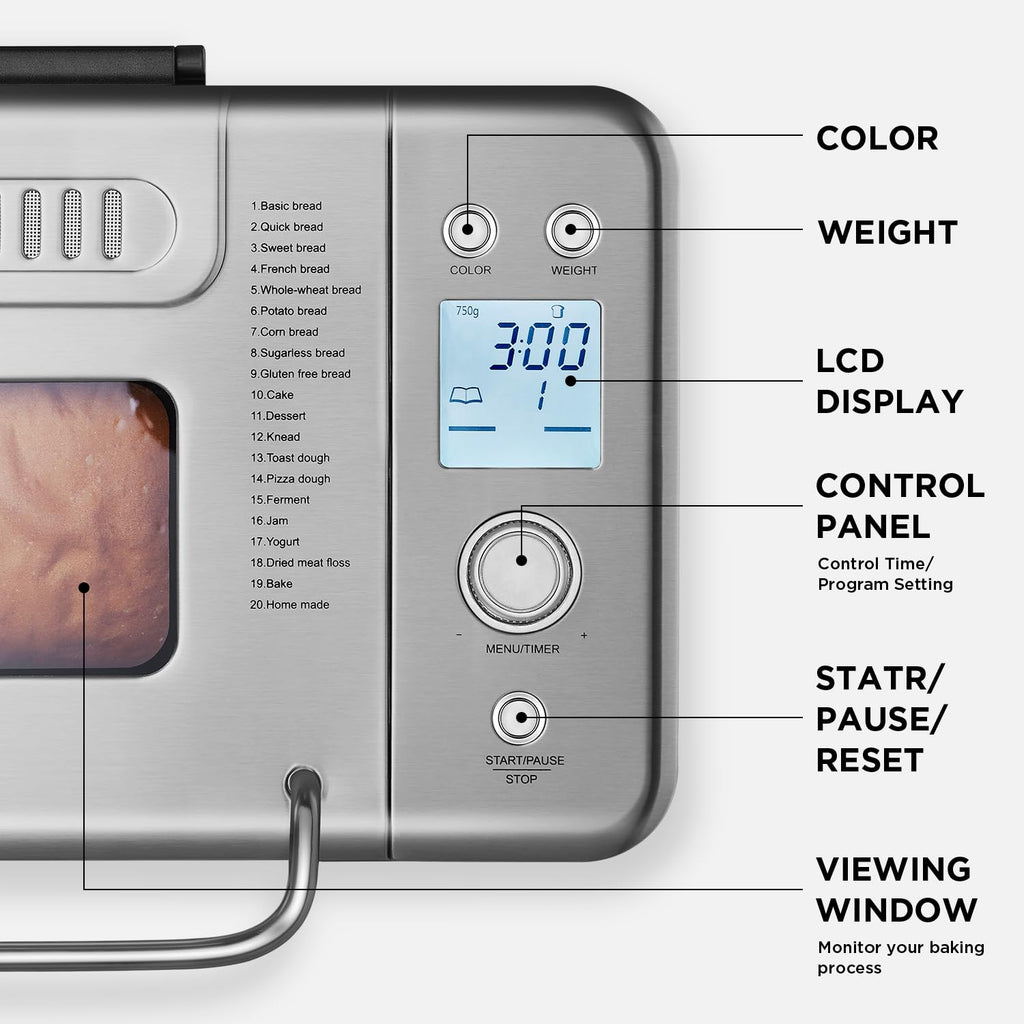 Open-Box New Neretva PE8866GR 20-in-1 2LB Dual Heater Bread Maker with Ceramic Pan Retail $104.25