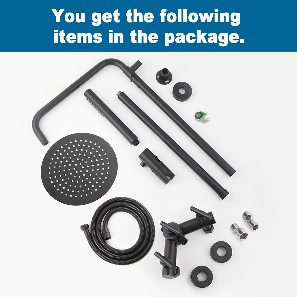 Matte Black Outdoor Shower Kit 2 Handle Wall Mounted w 8 Head  Handheld Spray