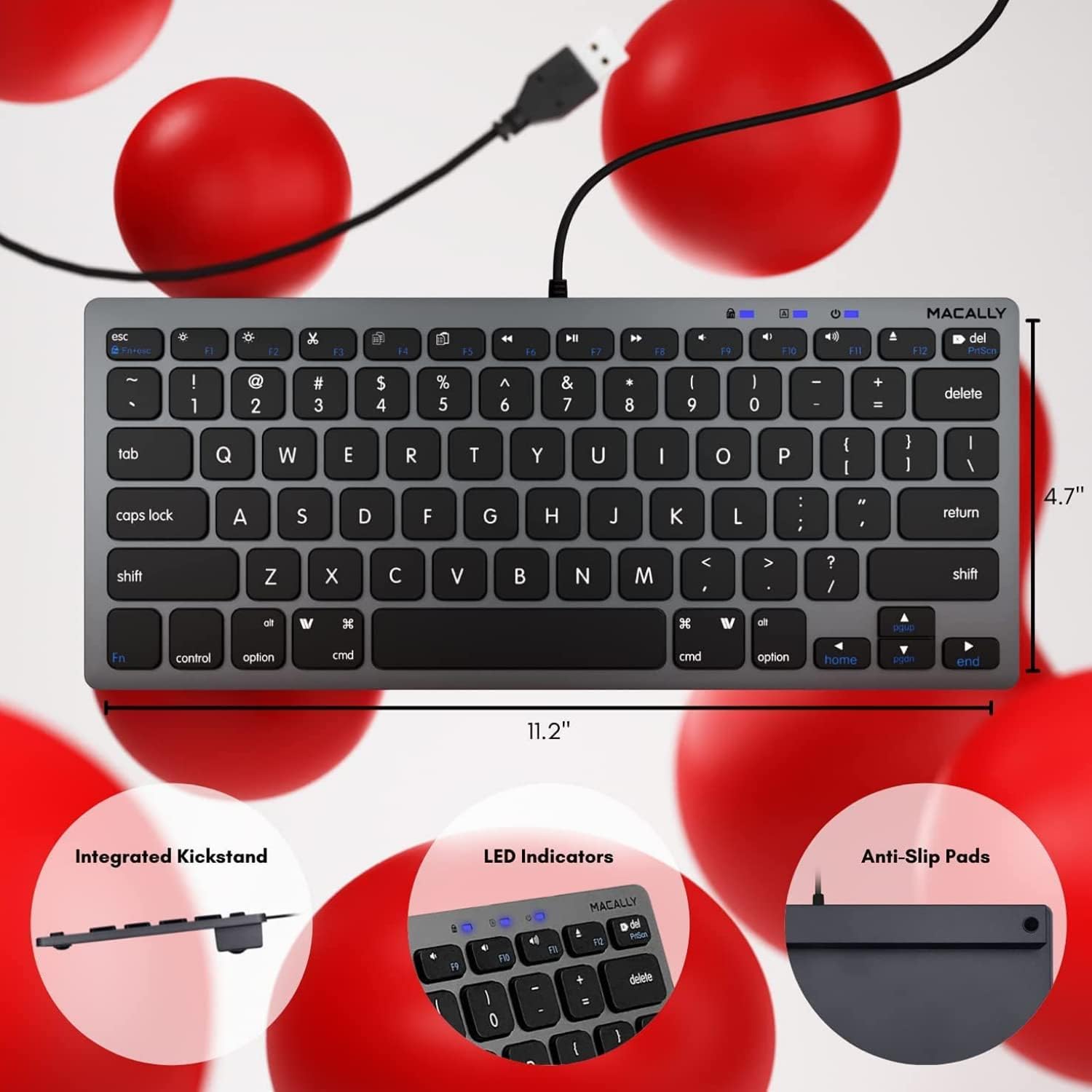 Open-Box New Macally Small USB Wired Compact Keyboard - 78 Scissor Keys Space Gray Retail $29.00