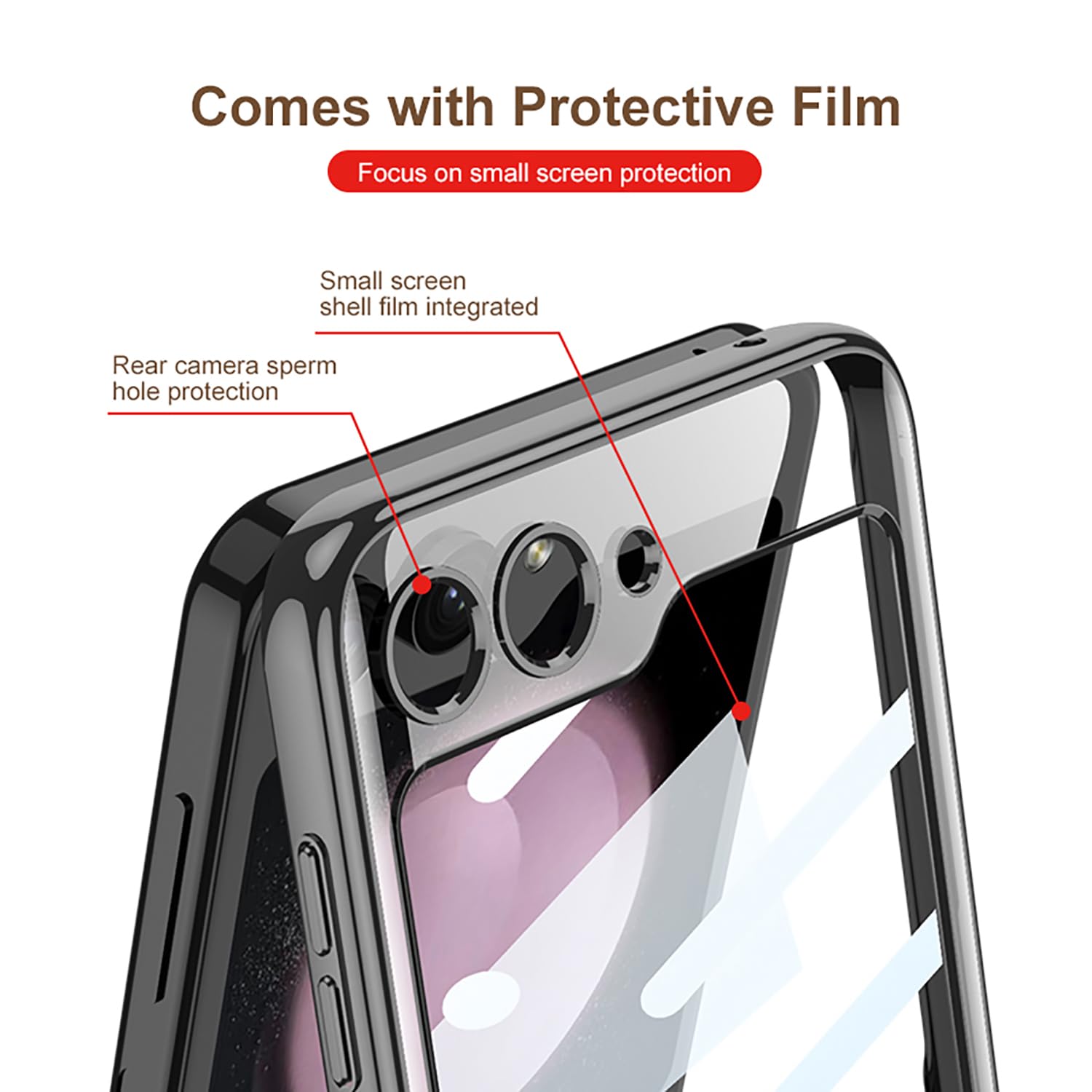 Samsung Galaxy Z Flip 5 Magnetic Hinge Ring Protection Clear Flip Case with Screen Protector Gold