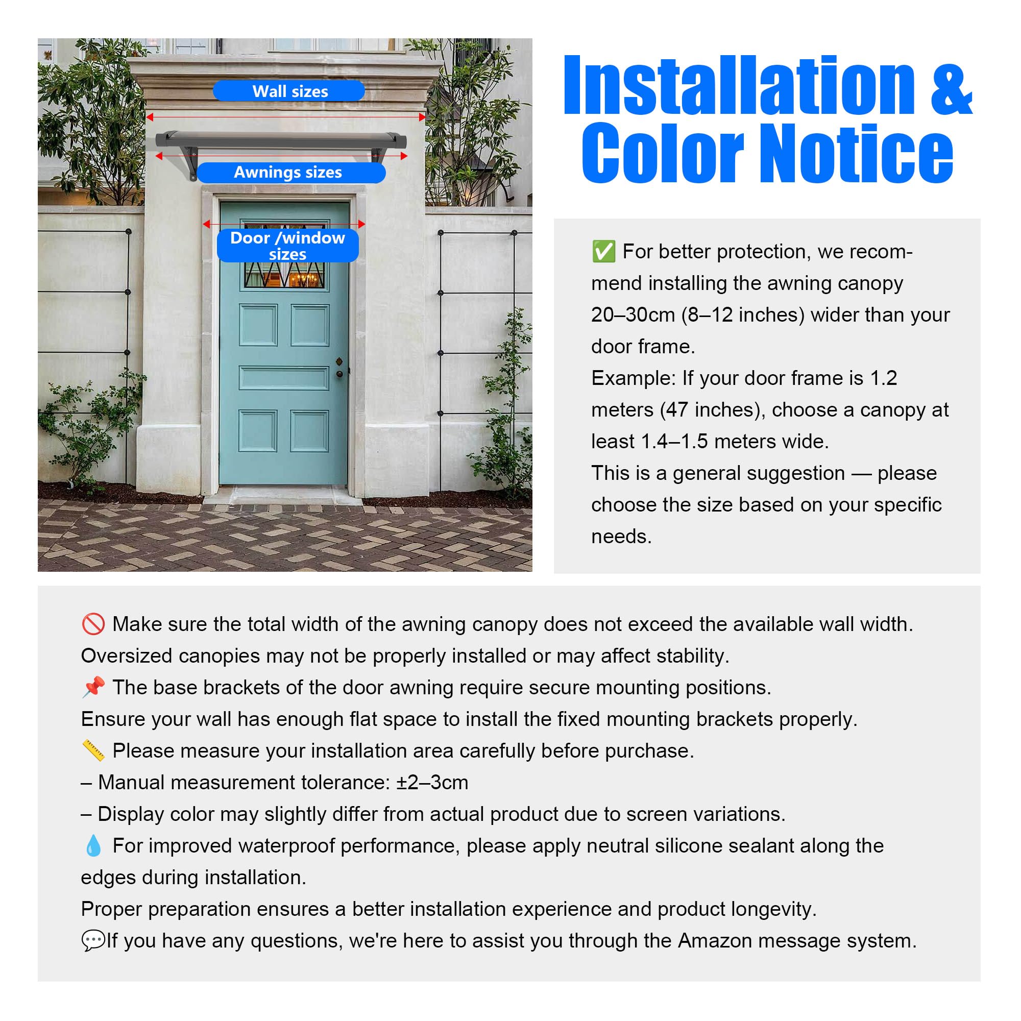New GGNEBAI 40x80 Polycarbonate Door Entrance Awning Canopy - UVRainSnow Protect Blue