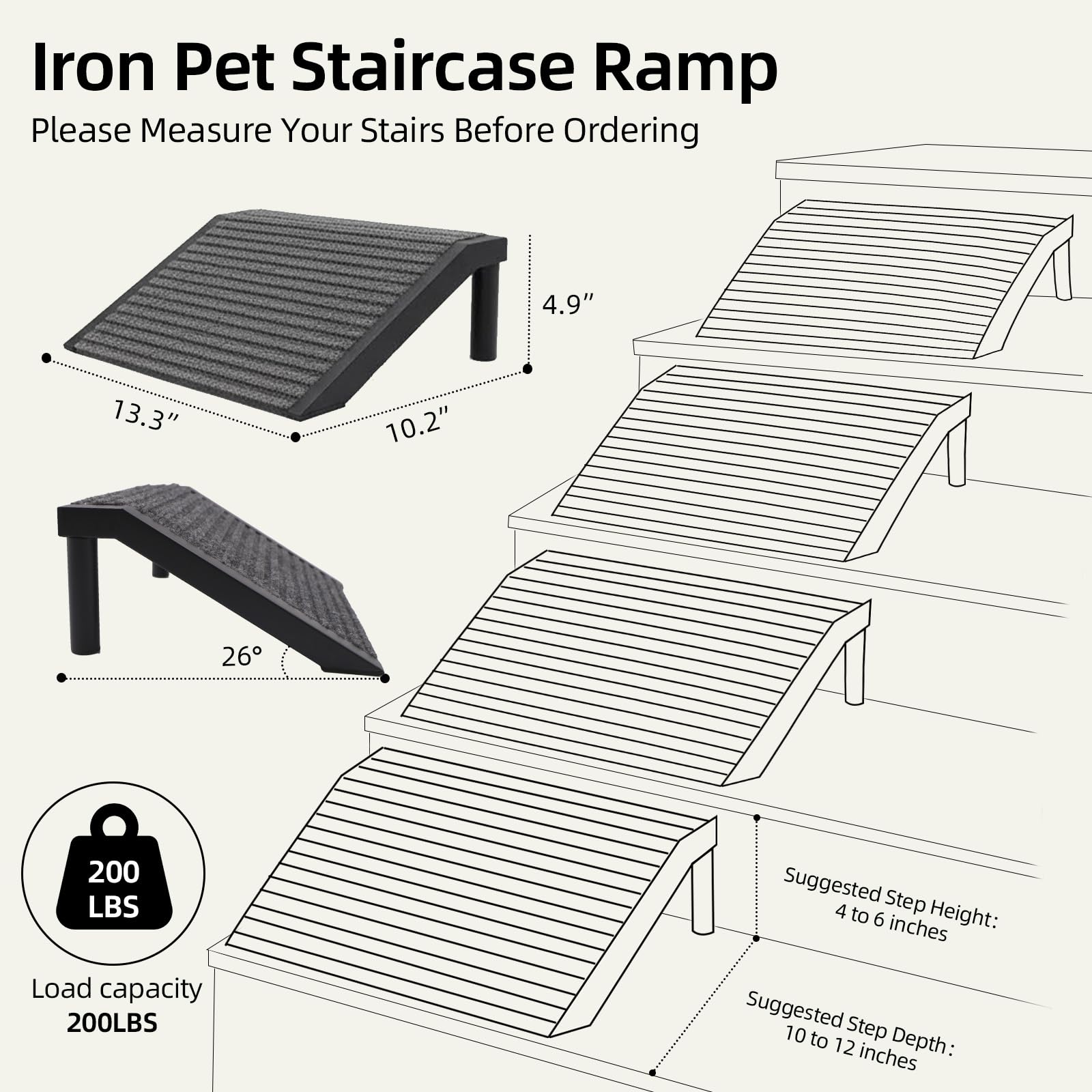 Dog Ramp for Stairs Non-Slip Pet Steps with Locked-in Carpet Iron Frame