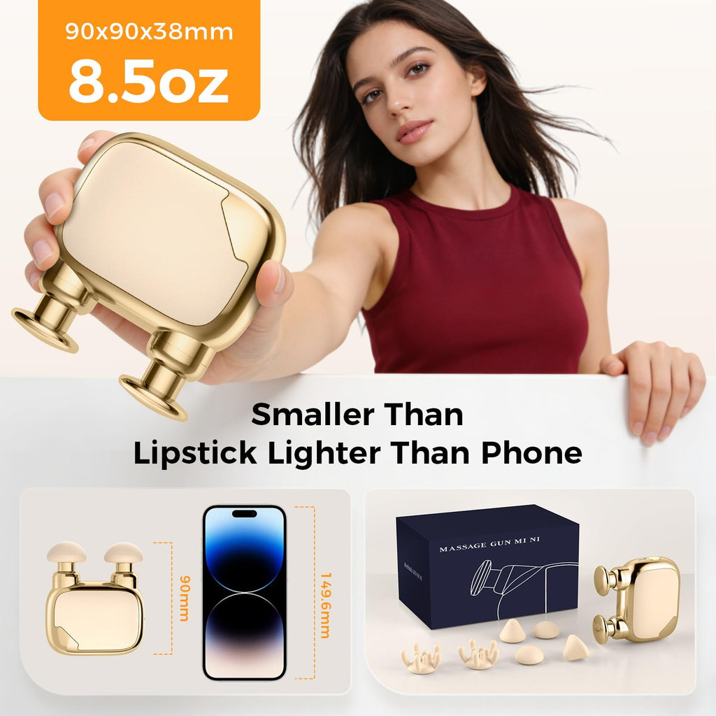 Beyn Mini Massage Gun,Palm-Sized Massage Gun,Powerful Deep Tissue Muscle Massager for Travel,Sports& Daily Use,With 3 Speeds & 3 Massage Heads(Light beige)