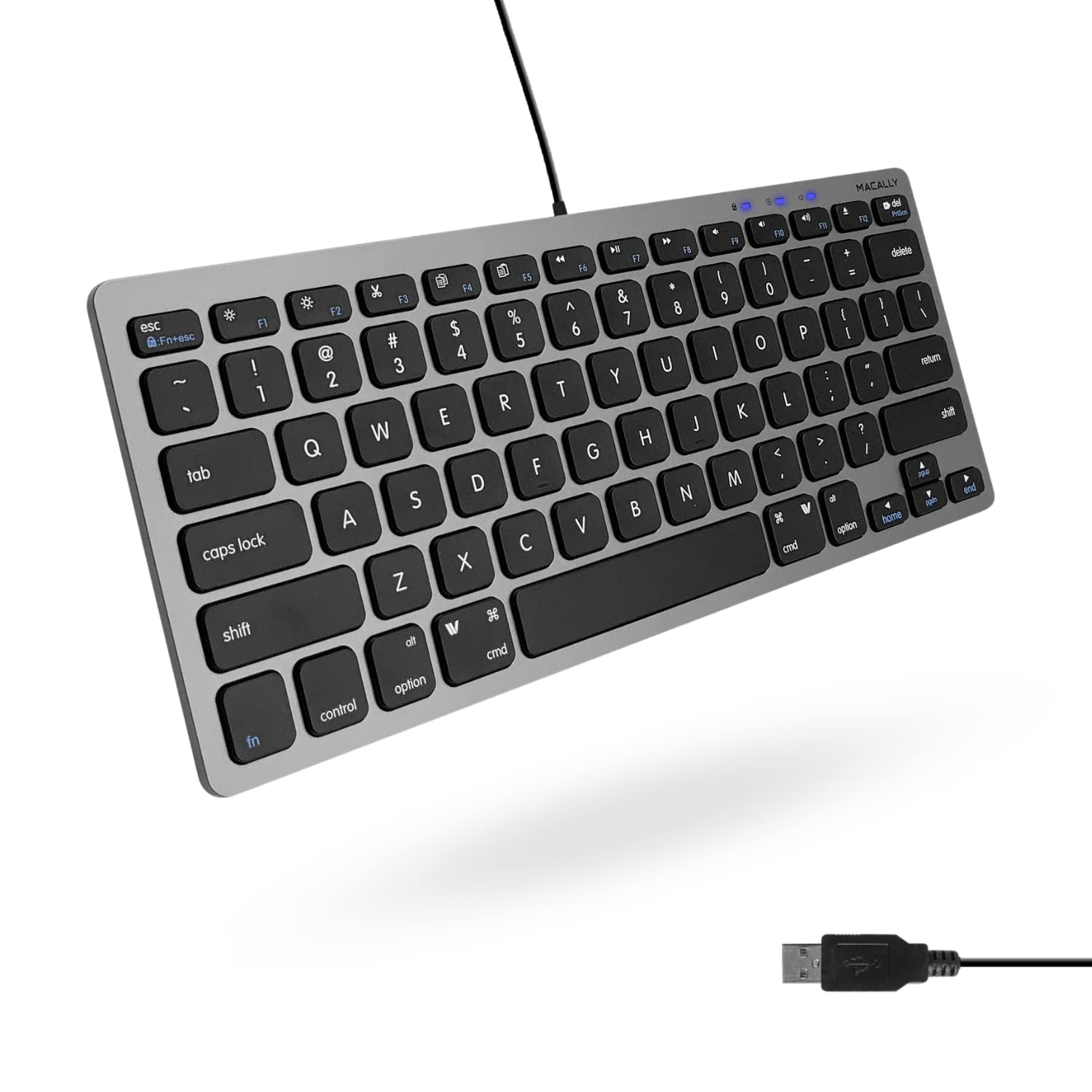 Open-Box New Macally Small USB Wired Compact Keyboard - 78 Scissor Keys Space Gray Retail $29.00