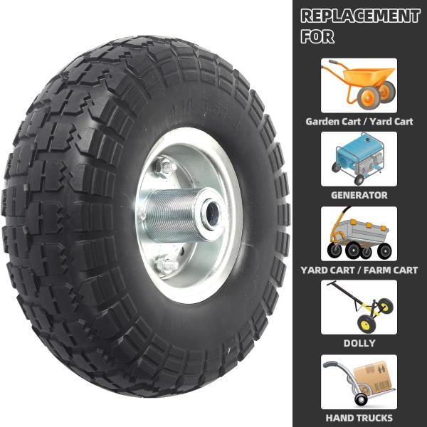 4-Pack 10-Inch Solid Rubber Tire Wheels 4.103.50-4 Flat-Free Replacement 58 Bearings