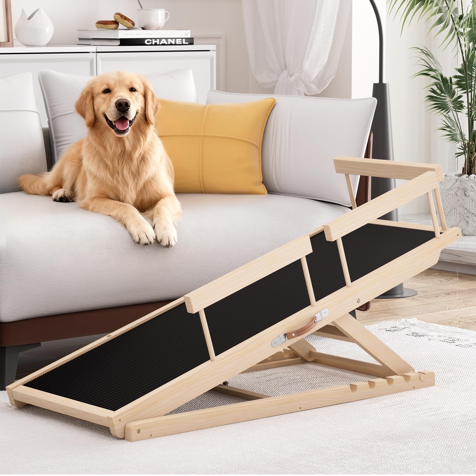 Wooden Dog Ramp 55.12in Adjustable Height for Small Medium Large Dogs - Wood
