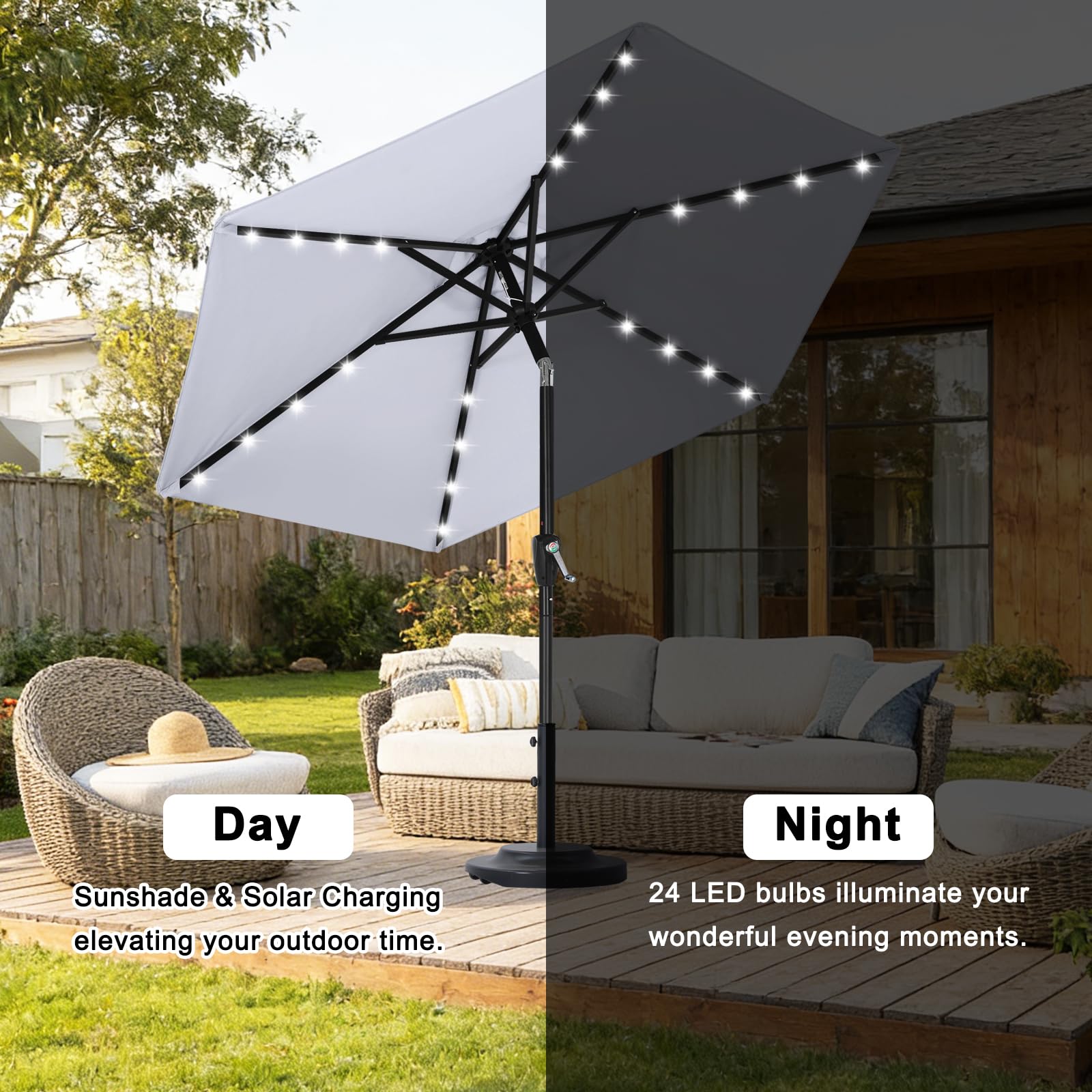 ABCCANOPY Durable Solar Led Patio Umbrellas with 24LED Lights 7.5FT with 6 Sturdy Ribs (Fog Gray) Retail $59.00