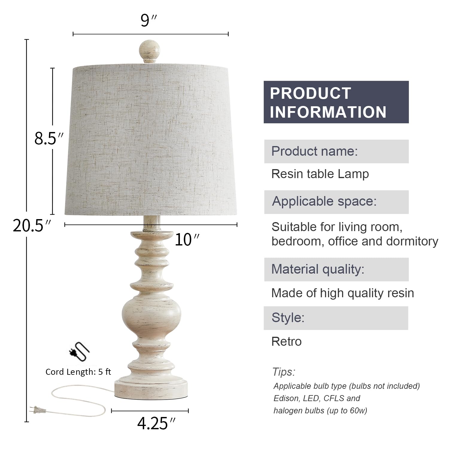 Open-Box New BOBOMOMO Tradition Rustic 20.5 Table Lamp Set of 2 with Linen Shade - Antique White.