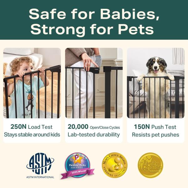 -46 Baby Gate for Stairs Auto Close Dog Gate for the House Black