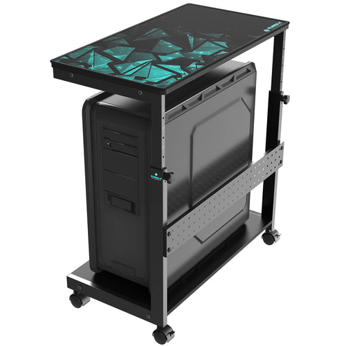 Black Height Adjustable 2-Tier PC Tower Stand Computer Cart with Wheels