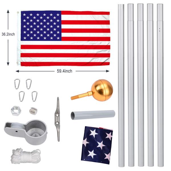 Flag Pole for Outside In Ground, 25FT Sectional Flag Pole Kit, Extra Thick 14 Gauge Heavy Duty Aluminum Flagpole, Outdoor Flag Poles with 3x5 American Flag for Yard, Residential or Commercial Retail $79.00