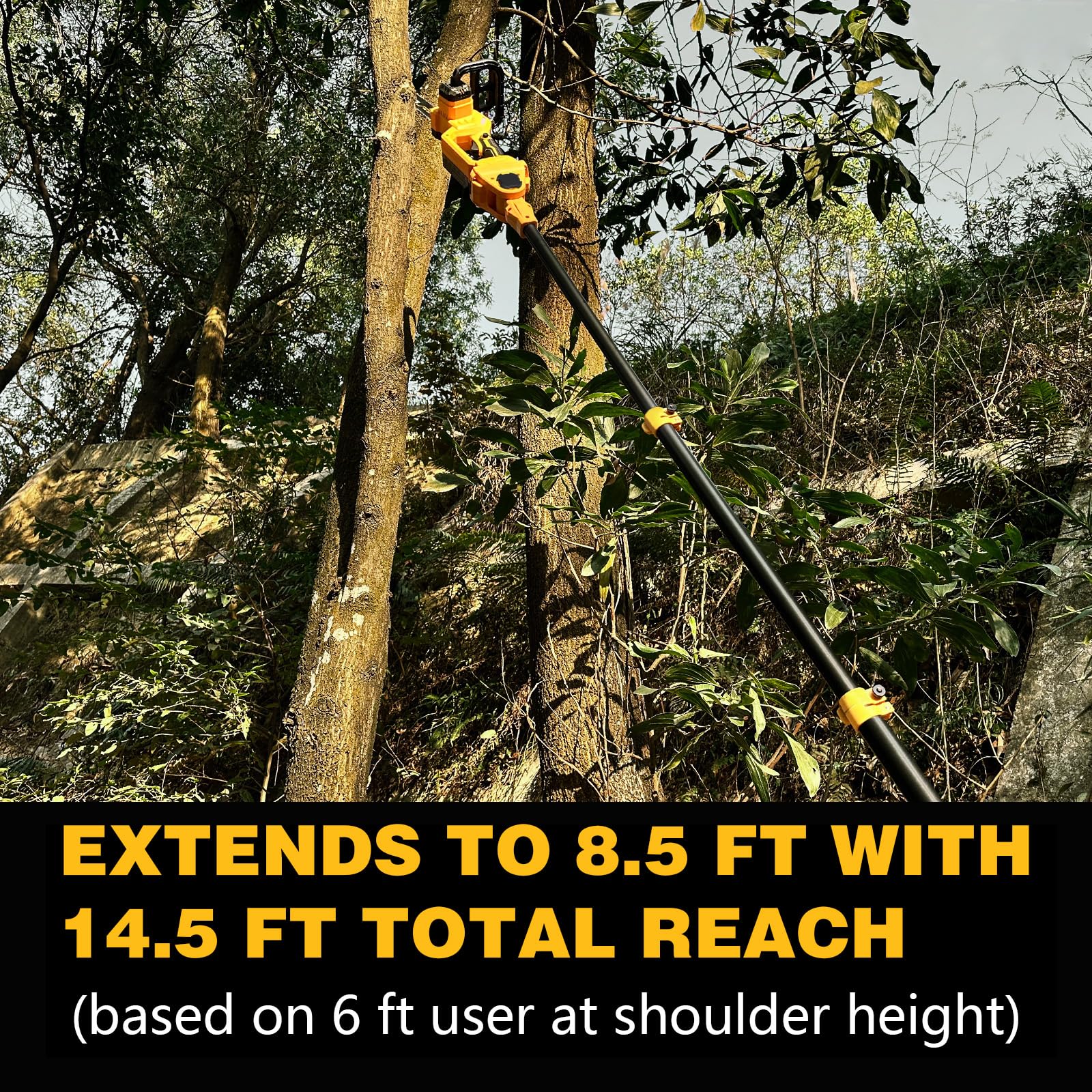 2-IN-1 Cordless 10-Inch Pole Saw & Chainsaw Compatible with DEWALT 20V MAX* Battery, Total Reach of Max 14.5ft, Electric Pole Saw for Tree Trimming Pruning (Tool Only-Battery & Charger not included)