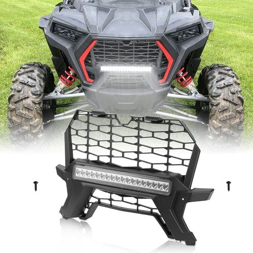 Black Waterproof UTV Front Grill Mesh with LED Light Bar for Polaris RZR XP 1000 2019-2023