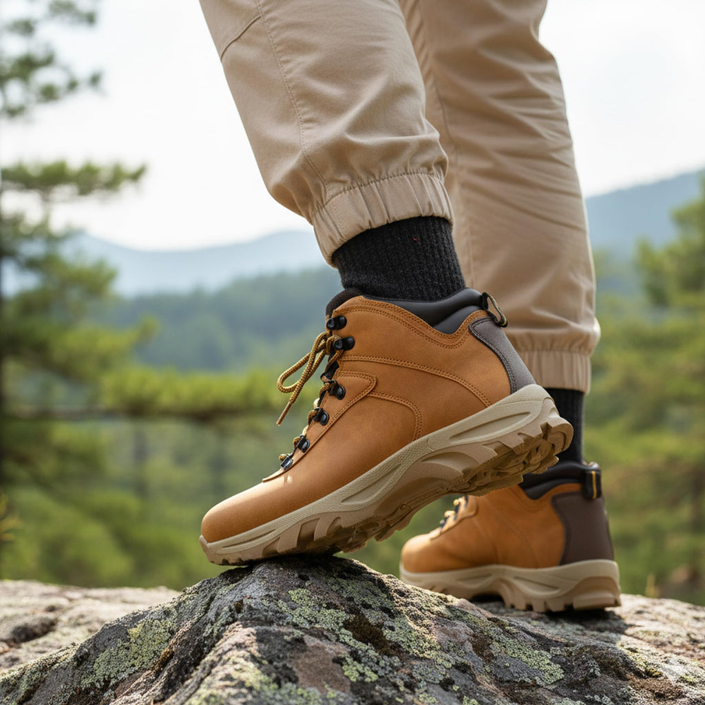 Mens Waterproof Non-Slip Mid Top Hiking Trekking Boots Wheat