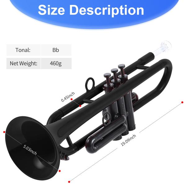 Plastic Bb Trumpet Standard Student Beginner Set Black