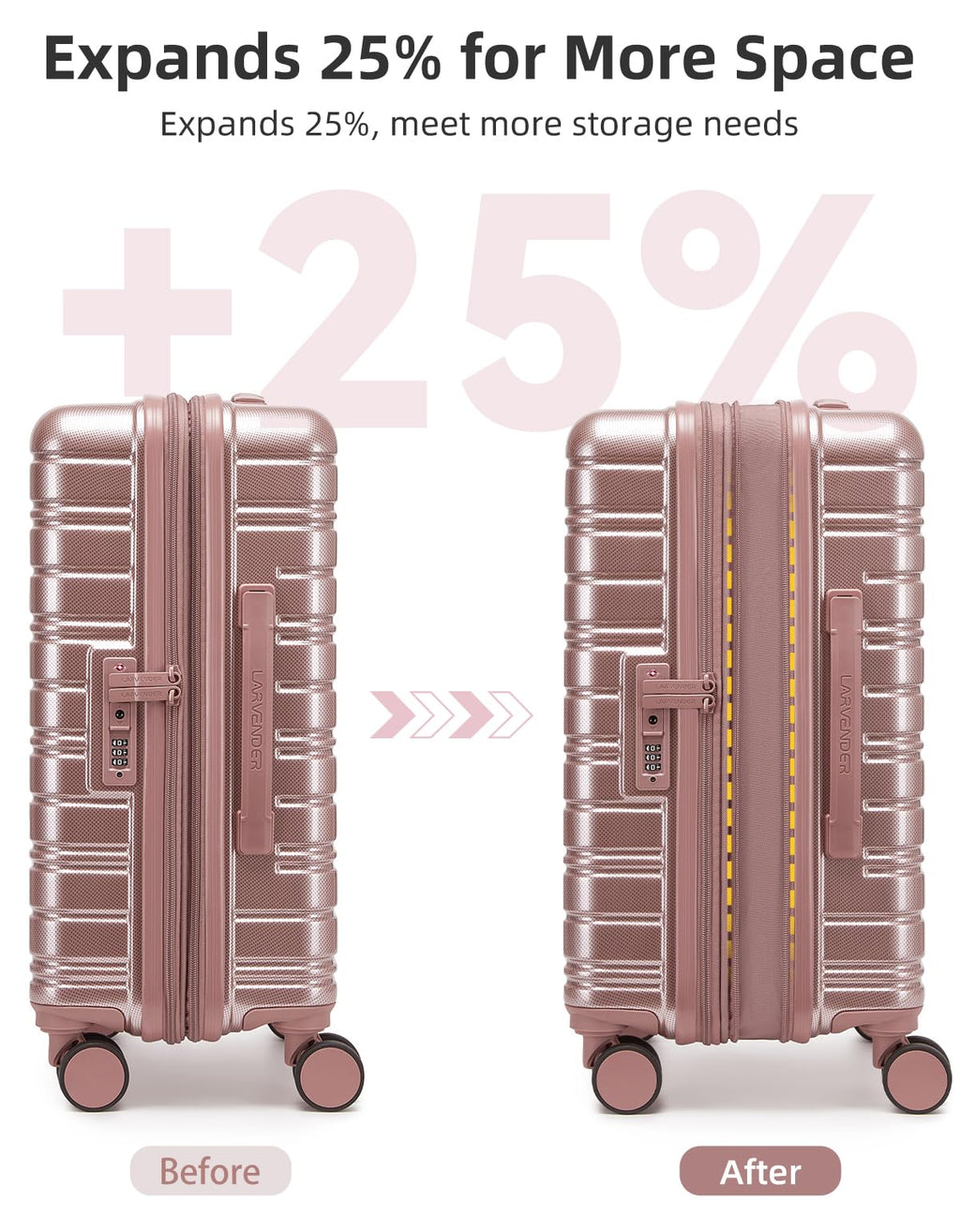 Rose Gold 20 Inch Expandable Hardside Carry On Luggage 22x14x9 with Spinner Wheels TSA Lock Retail $89.00
