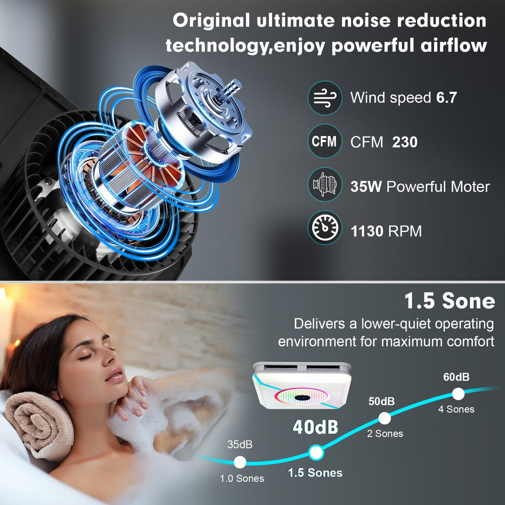 Open-Box New Chaoos weneoo 230 CFM Quiet Bluetooth Bathroom Exhaust Fan with RGB LED Light