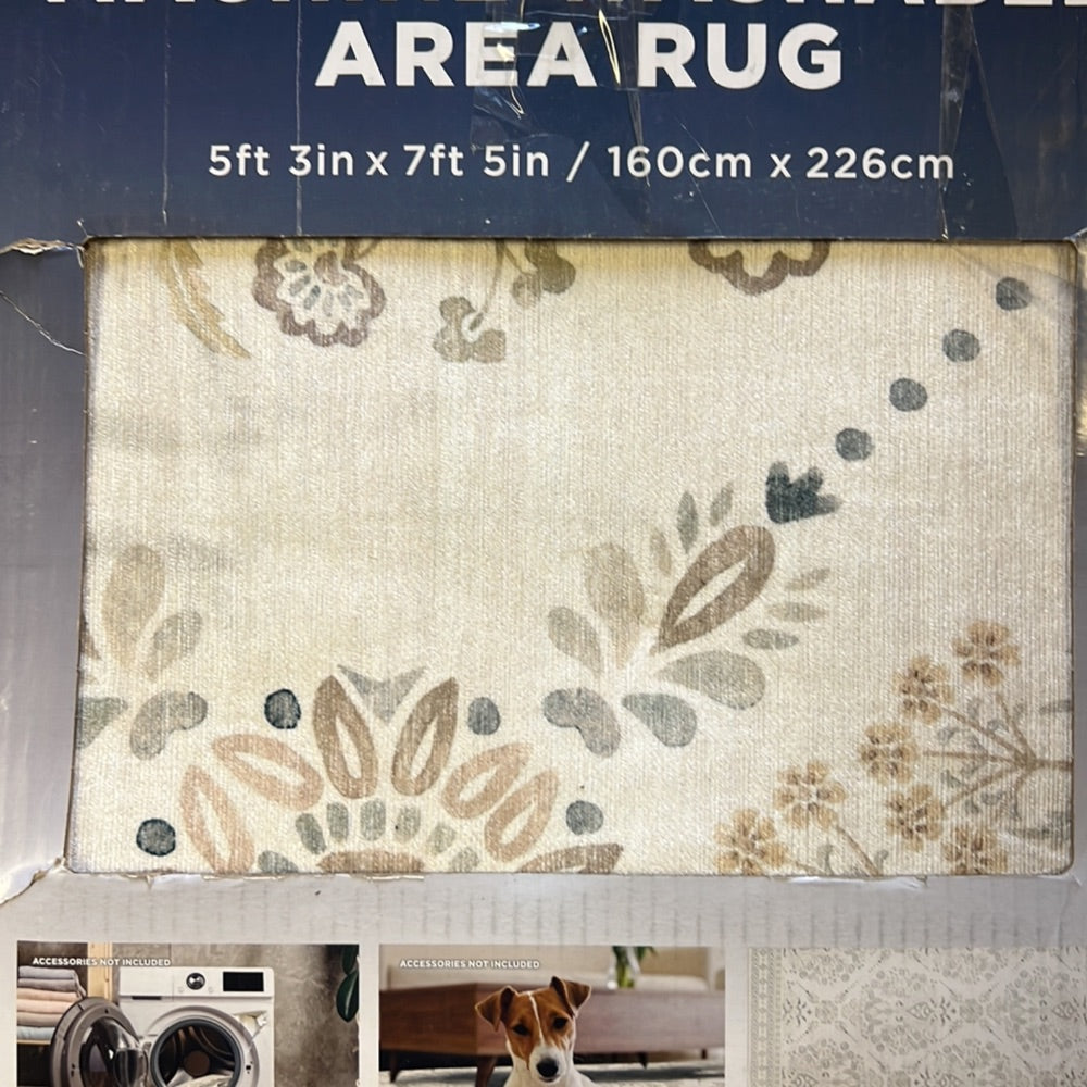 Machine Washable Area Rug 5ft 3in x 7ft 5in BeigeGray