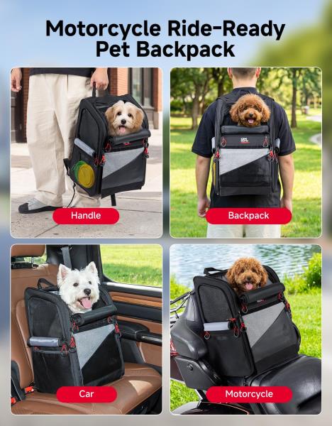 Expandable Motorcycle Pet Carrier Backpack for Small Dogs and Cats Under 17 lbs