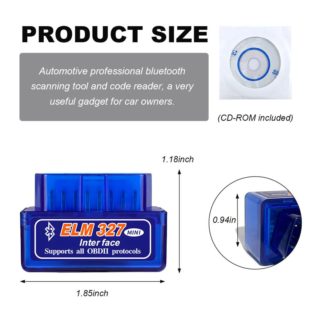 KVAEY OBDII Car Auto Diagnostic Scanner, ELM327 Automotive Bluetooth Scan Tool and Code Reader, Professional Car Bluetooth Engine Fault Code Reader, Universal Car Accessories (1 PCS) Retail $6.00
