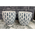 New Set of 2 Ceramic Planters White w Navy Blue Leaf Pattern Retail $38.00