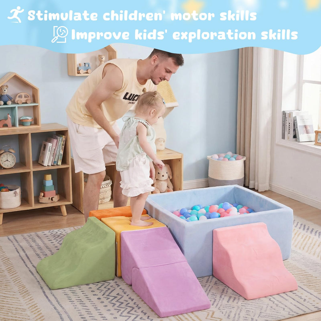 Pastel Foam Toddler Climbing Playset with Ball Pit