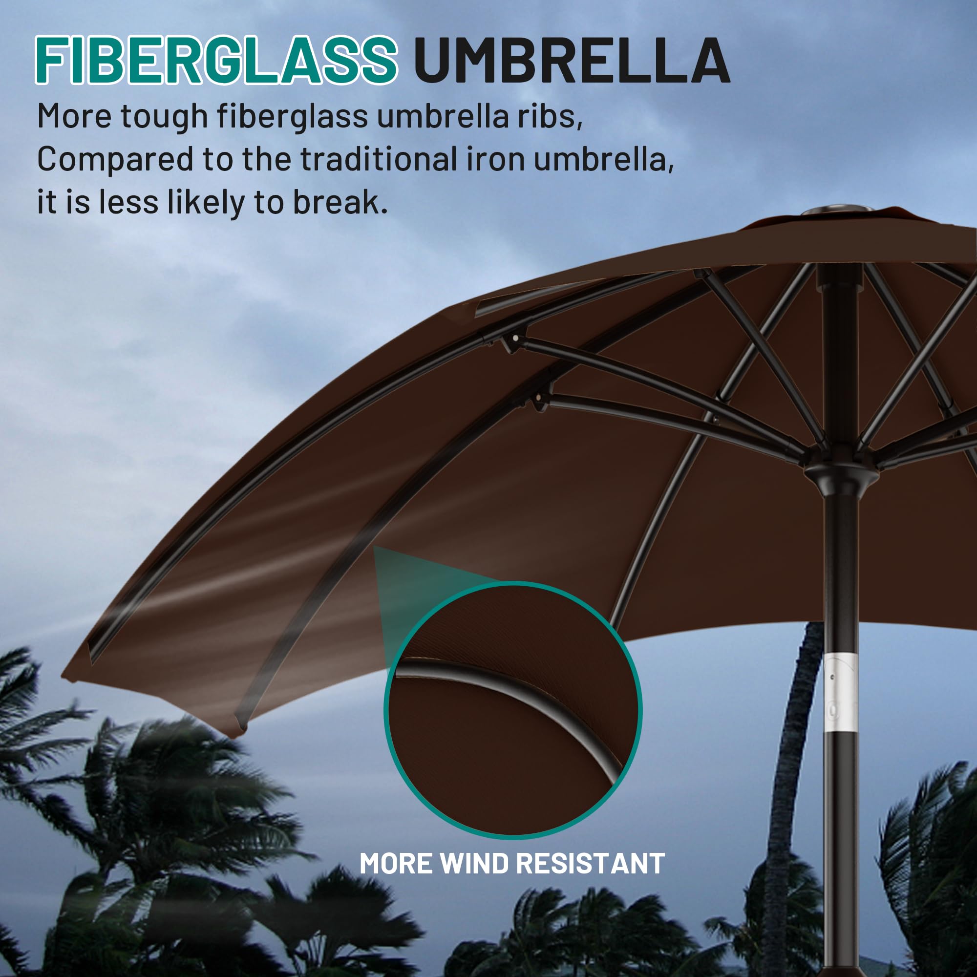 AreShark 10 FT Outdoor Patio Umbrella, Patio Table Umbrella with Push Button Tilt and Crank, Outdoor Patio Umbrellas with 8 Fiberglass Ribs, Patio Umbrellas for Market, Garden, Pool (Brown) Retail $75.00