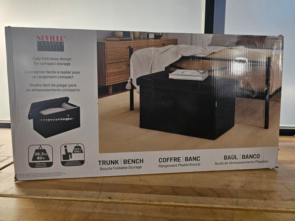 Seville Classics Black Boucle Foldable Storage Trunk Ottoman