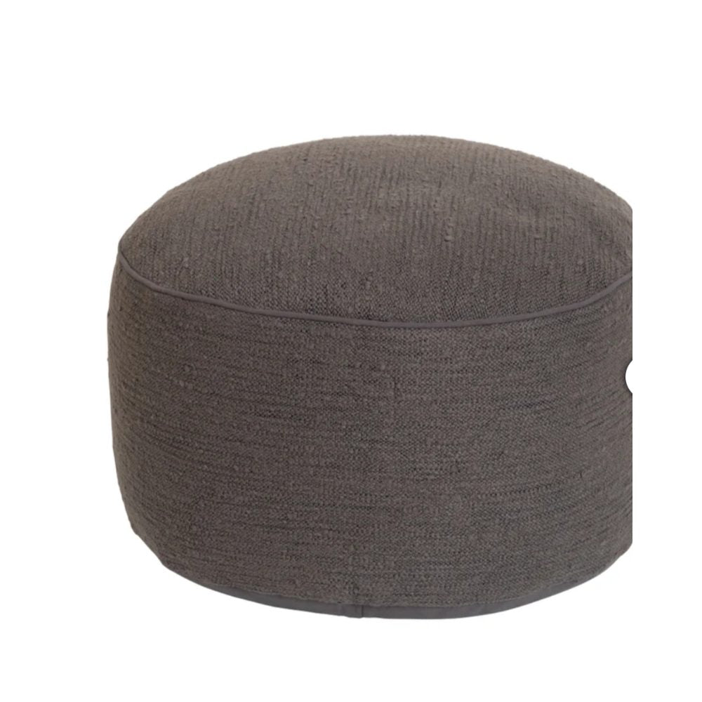 Round Textured Fabric Ottoman Pouf - Dark Gray