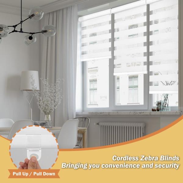 Cordless Zebra Blinds for Windows 22 W x 72 H White Dual Layer Sheer Roller Shades