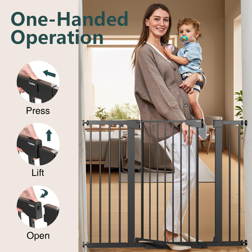 Extra Tall Baby Gate Adjustable 29.7-48 Wide Pressure Mounted Black